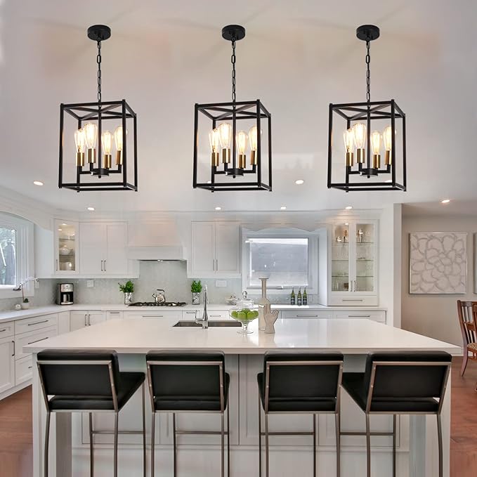 Lantern Pendant Light, 4-Light Gold Chandelier,Modernized Ceiling Hanging Light Fixture for Bedroom Kitchen Island Foyer Living Room Dining Room Hallway-Ruum Studio Home