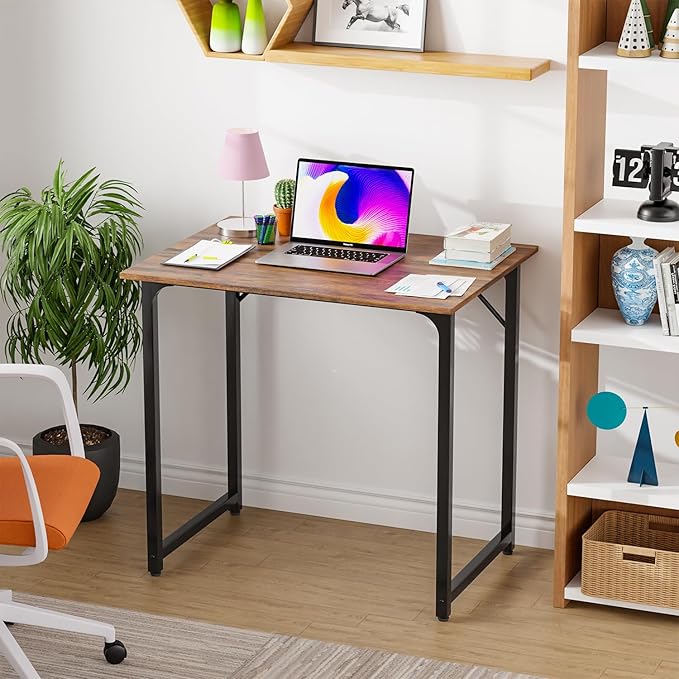 PayLessHere | 32 Inch Computer Desk | Brown | Office Desk with Metal Frame, Adjustable Feet | Water-Resistant, Scratchproof Surface | Sturdy Writing Table for Home Office or Study | Pack of 1-Ruum Studio Home