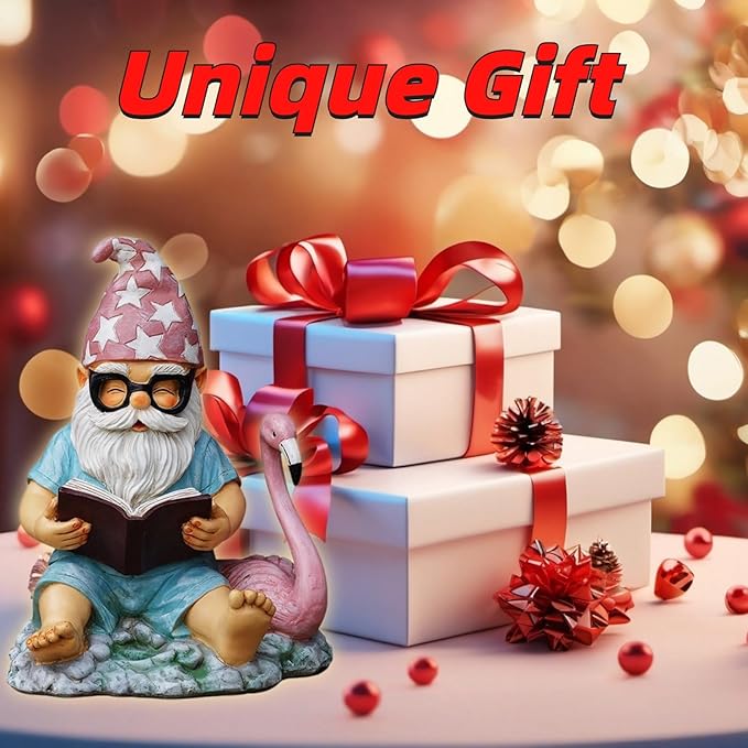 Gnome Statue Garden Decor, Resin Gnome and Flamingo Figurines Outdoor Decorations for Yard Art Porch Lawn Ornaments, Unique Housewarming Gifts-Ruum Studio Home