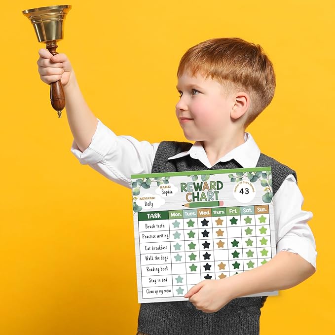 Reward Chart for Kids,Magnetic Behavior Chore Chart for Kids at Home,26 Eucalyptus Chore Charts,1960 Star Stickers,56 Reward Stickers,Incentive Chart to Develop Responsibility and Good Habits,Greenery-Ruum Studio Home