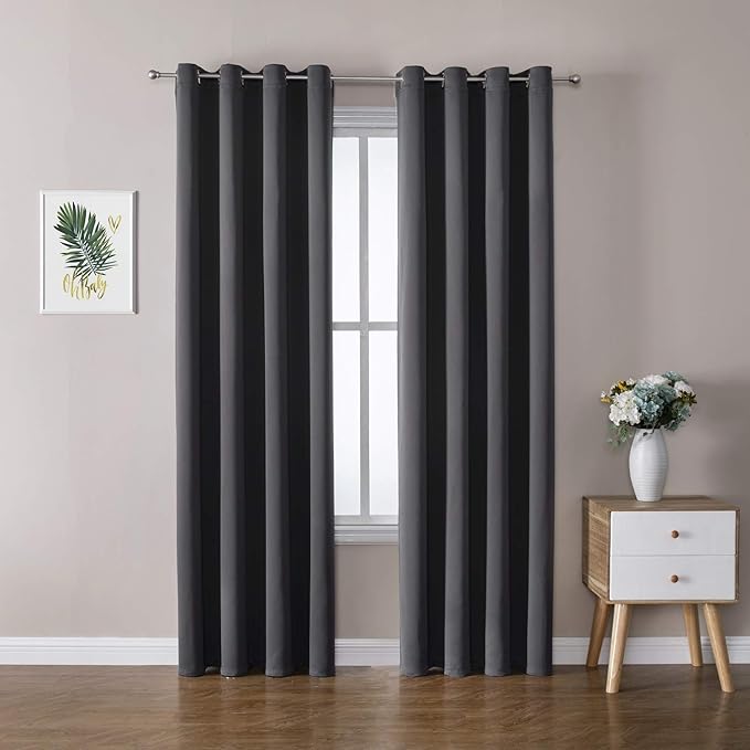 ChrisDowa Grommet Room Darkening Curtains for Bedroom and Living Room - 2 Panels Set Thermal Insulated Blackout Curtains (Dark Grey, 52W x 72L)-Ruum Studio Home