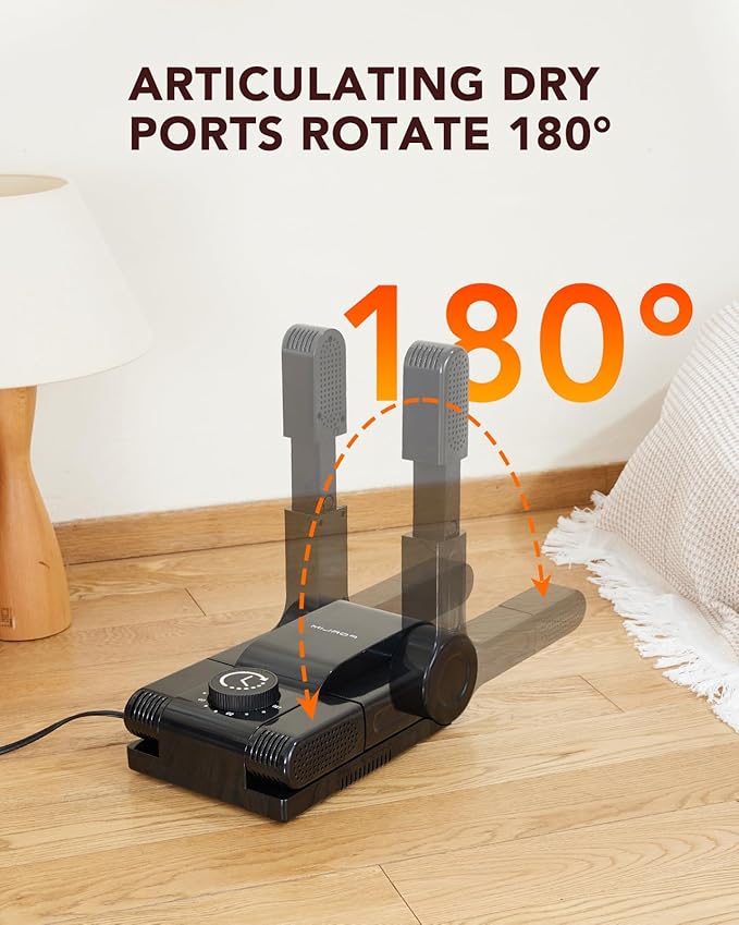 FORLIM Boot Dryer for Work Boots, Shoe Dryer with Heat Blower, Glove Dryer & Boot Warmer - 180° Adjustable Dry Rack - Telescopic Bendable Dry Ports - Intelligent Timer - Black-Ruum Studio Home