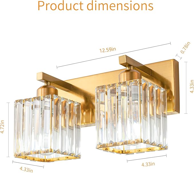 Modern Bathroom Vanity Light 2-Lights Gold Crystal Bathroom Wall Light Vanity Light Fixtures，12.59-inch Modern Minimalist Design-Ruum Studio Home