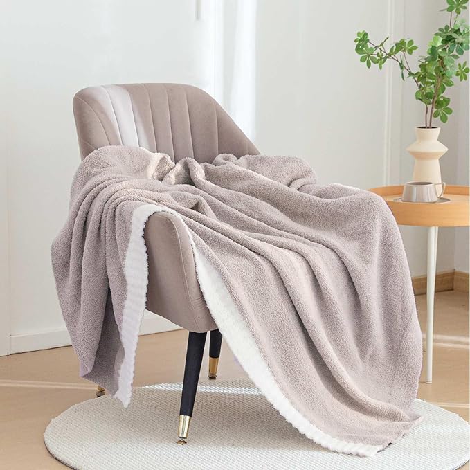 Soft Fuzzy Throw Blanket - Light Grey Cozy Warm Knit Fluffy Plush, Lightweight & Breathable, Throw for Bed, Chair, Sofa, Couch, Outdoor, 50"X60", Oeko-TEX Certified-Ruum Studio Home