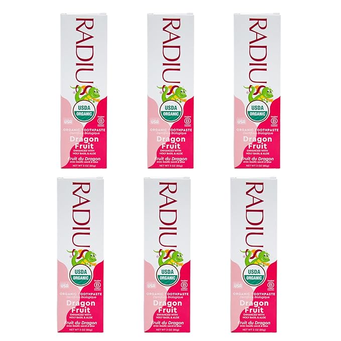 RADIUS USDA Organic Kids Toothpaste 3oz Non Toxic Chemical-Free Gluten-Free Designed to Improve Gum Health for Children's 6 Months and Up - Dragon Fruit - Pack of 6-Ruum Studio Home