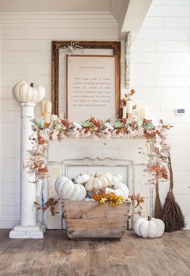 Lvydec 2 Pack Fall Maple Garland - 5.9ft/Piece White Artificial Fall Foliage Garland Colorful Autumn Decor for Home Wedding Party-Ruum Studio Home