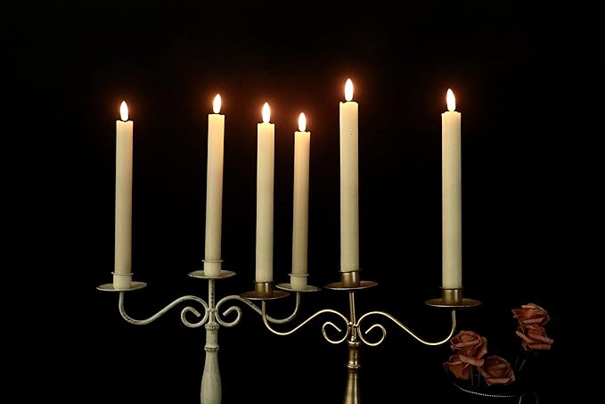 GenSwin Flameless Ivory Taper Candles Flickering with 10-Key Remote, Battery Operated Led Warm 3D Wick Light Window Candles Real Wax Pack of 6, Christmas Home Wedding Decor(0.78 X 9.64 Inch)-Ruum Studio Home