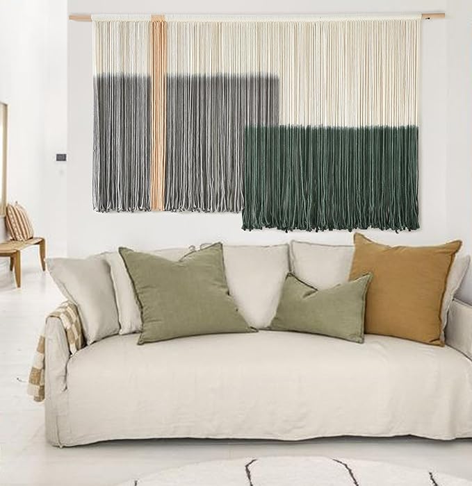 Macrame Wall Hanging Green Large Dip Dye Fiber Wall Art Bohemian Yarn Tapestry Wall Décor 57''W*35''L-Ruum Studio Home
