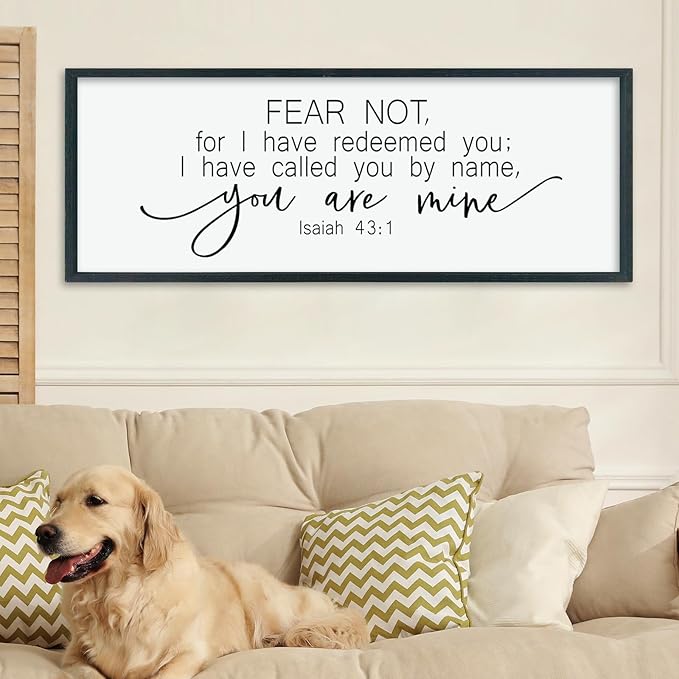 LuZhiQiang Fear Not for I Have Redeemed You Wall Decor Art 40"×15" Isaiah 43:1 Bible Verse Sign Christian Scripture Large Wood Framed Wall Hanging (Black)-Ruum Studio Home