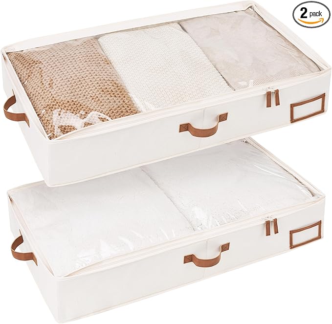 StorageWorks Large Under Bed Storage Containers with Handles and Label Holder, 2 Pack Ultra-thick Fabric Underbed Bins, Closet Organizer for Clothes, Blankets, Sweater-Ruum Studio Home