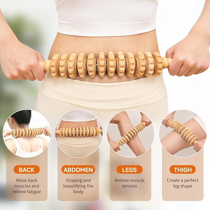 3-in-1 Wood Therapy Massage Tools Lymphatic Drainage Massager Maderoterapia Kit Wooden Gua Sha Massager Body Sculpting Tools for Muscle Pain Relief, Anti-Cellulite, Body Contouring and Shaping-Ruum Studio Home