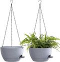12 Inch Hanging Baskets 2 PC with Chains, Self-Watering Hanging Planters for Indoor Outdoor Plants, Plastic Hanging Flower Pots,Speckled Grey-Ruum Studio Home