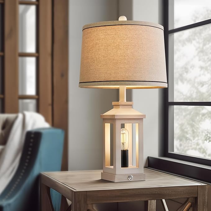 23.75" Retro Farmhouse USB C+A Ports Table Lamp with 3 Way Dimmable Touch Control White Nightlight Vintage Modern Lamp for Living Room Bedroom with 2 Light Sources-Ruum Studio Home