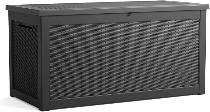 260 Gallon Resin Deck Box, Lockable Patio Outdoor Storage Box for Furniture, Garden Tools and Tools Storage, Waterproof Outside Storage Boxes - Black-Ruum Studio Home