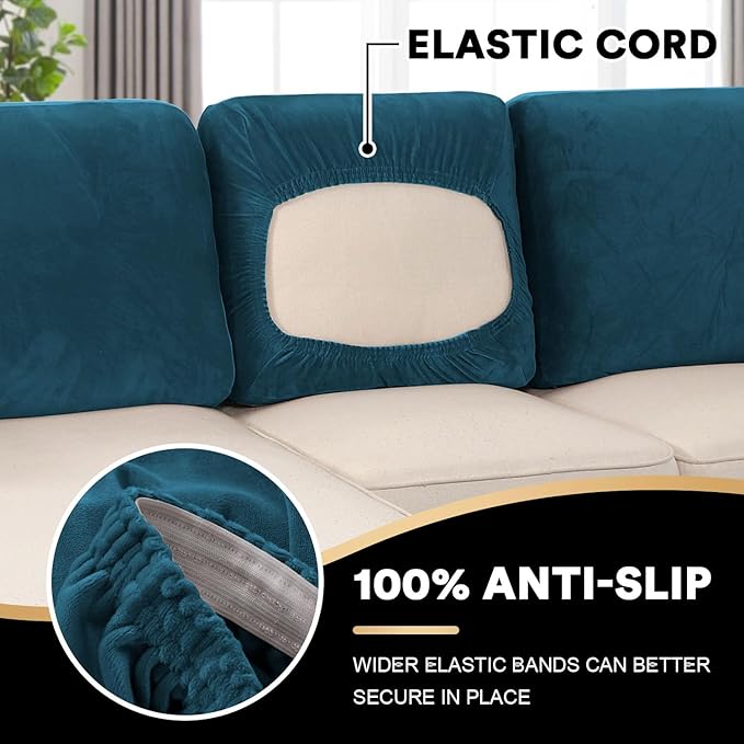 PrinceDeco Sectional Couch Covers Velvet Cushion Covers for Sectional Couch Washable Cushion Covers for Sectional Sofa Pet Friendly Sectional Sofa Slipcovers(1 Chaise Back+ 3 Sofa Back,Deep Teal)-Ruum Studio Home