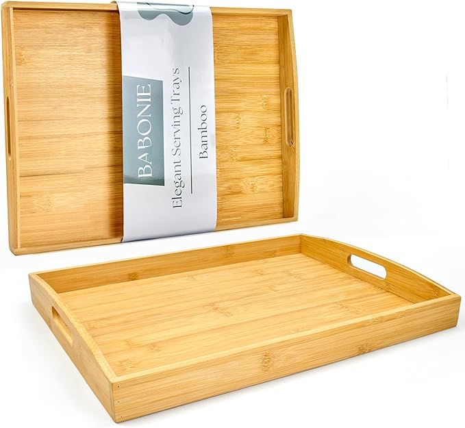 Larger Bamboo Serving Tray with Handles - Decorative Wooden Trays for Eating, Working, and Storing, Suitable for Use in Bedroom, Living Room, Kitchen, Bathroom, Outdoor Scenarios and More-Ruum Studio Home