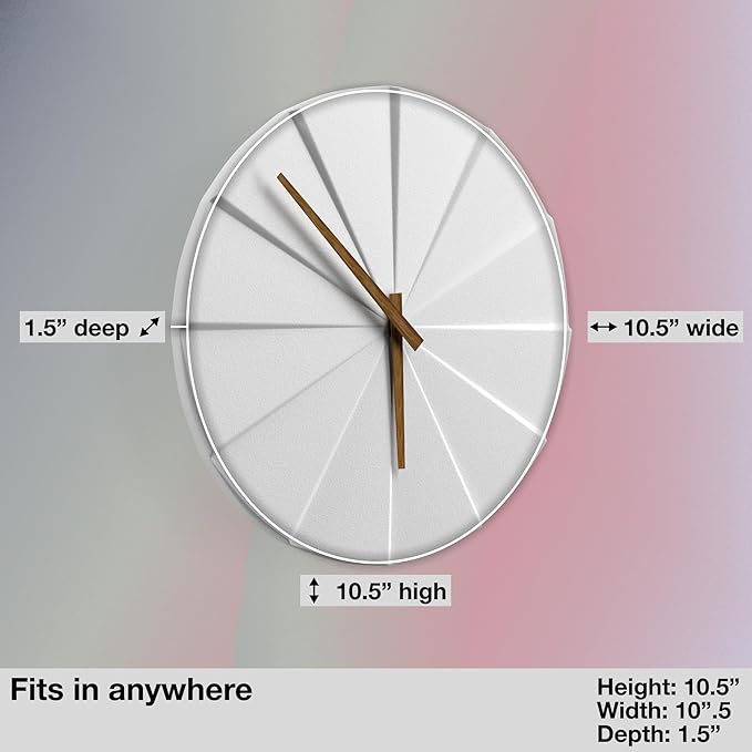Driini Staircase Modern Wall Clock - Unique 10.5 in. Frameless Concrete Design - Contemporary, Minimalist Decor; No Numbers - Silent Battery Operated Clocks with Decorative Wooden Hands; White-Ruum Studio Home