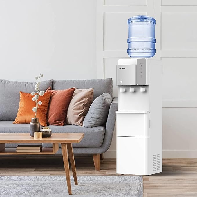 Hot and Cold Water Dispenser with Ice Maker for 5 Gallon Bottle Water Cooler Dispenser Built-in Ice Maker 27 lbs in 24 hrs with Child Safety Lock-Ruum Studio Home