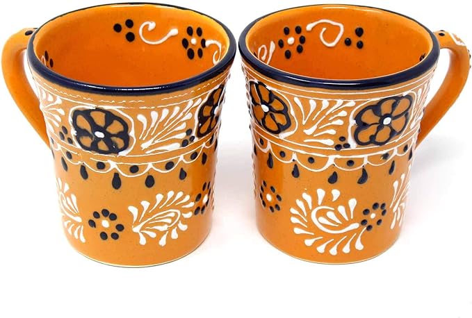 Encantada Handmade Hand-Painted Authentic Mexican Pottery Mugs (2-Pack, Mango)-Ruum Studio Home