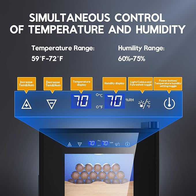 Electric Cigar Humidor Cabinet 35L, Tylza Electric Humidors for Cigars with Temp & Humidity Control, Digital Hygrometer, Lock, Refrigerator, Cigar Humidors with Cedar Wood Drawer Shelves, 260 Cigars-Ruum Studio Home