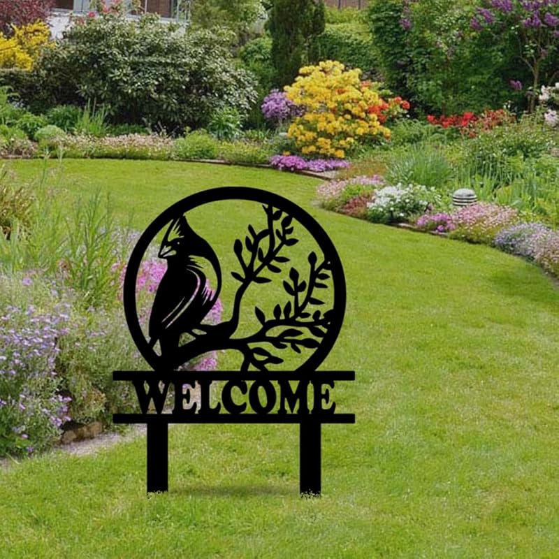 Personalized Name Garden Cardinal Metal Signs with Stake, Custom Family Name Yard Decor for Outdoor Outside, Cardinal Lawn Patio Stake Gardening Enthusiasts Grandmothers Gift-Ruum Studio Home