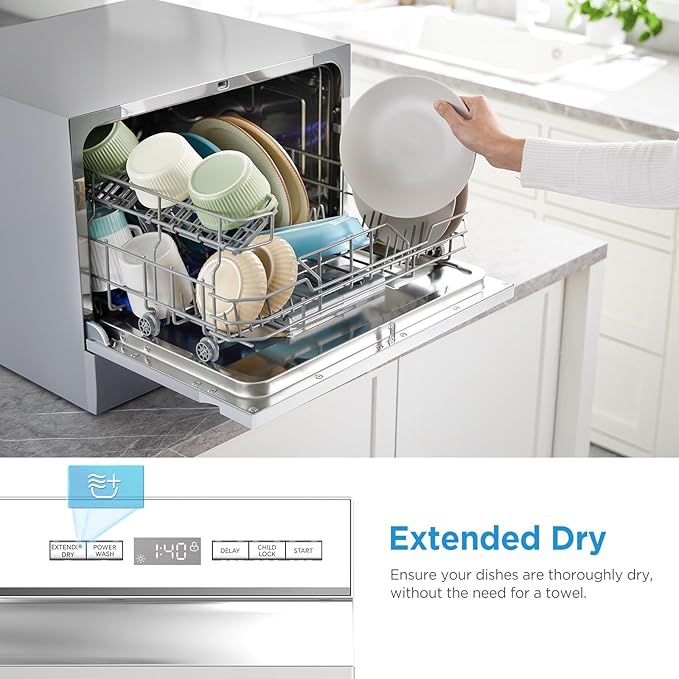Midea MDC22P2ASS Countertop, Portable Place Settings & 6+2 Washing Cycles. Energy Star Dishwasher, Dish Washer for Dorm, RV& Apartment, Sliver, Silver-Ruum Studio Home