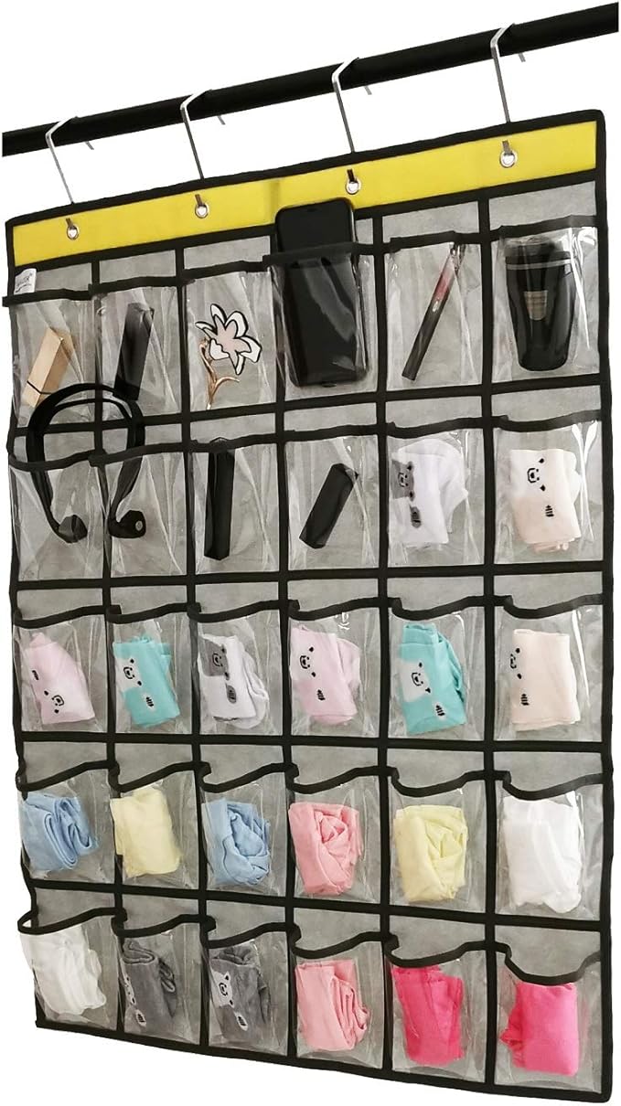 Classroom Pocket Chart for Phone Calculator Holder Over The Door Hanging Closet Jewelry Organizer with 30 Clear Pockets (GREY)-Ruum Studio Home