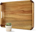 22 Inches Acacia Wood Serving Tray with Handles, Large Wooden Rectangle Ottoman Tray, Nice Home Decor for Living Room Coffee Table Couch, Ideal Size for Serving Food Breakfast BBQ Party-Ruum Studio Home