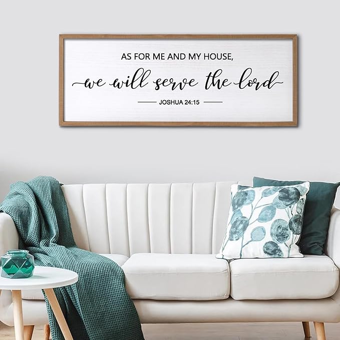 As For Me And My House We Will Serve The Lord Framed Wall Art, 32''×12'' Horizontal Positive Religious Rustic Bible Verse, Vintage Holy Catholic Scripture Decor for Christian God Jesus Christ Prayer-Ruum Studio Home