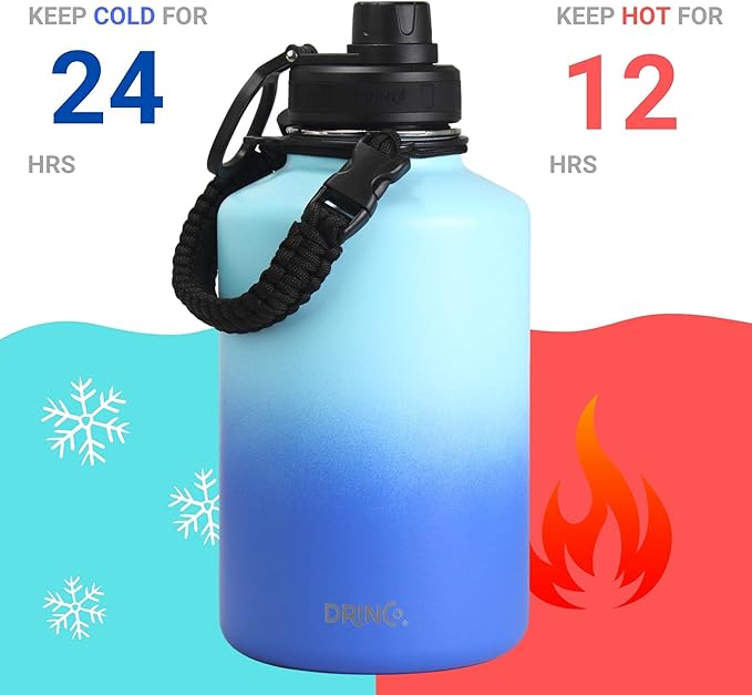 DRINCO Stainless Steel Water Bottle Spout Lid Vacuum Insulated Double Wall Water Bottle(64oz 40oz 32oz 22oz 18oz 14oz) Leak Proof Keep Cold Sport Camping Hiking (64 oz, 64oz Morning Sky Blue)-Ruum Studio Home