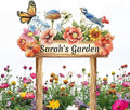 Personalized Colorful Bird Metal Sign with Stake,Custom Gardener Last Name Signs Outdoor Decorate,Customized Garden Accessories Decor for Mom,Butterfly Flowers Plaques for Patio Lawn Porch Backyard-Ruum Studio Home