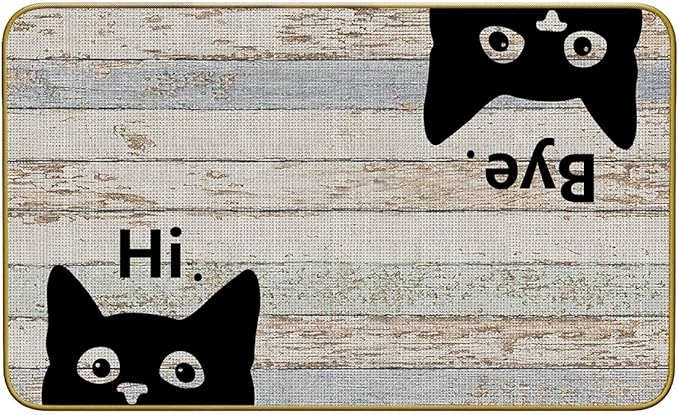 Mingnei Hi Bye Cat Welcome Doormat - Door Mat for Home Kitchen Entrance, Funny Black Cat Lover Floor Mat for Indoor/Outdoor Entryway Rug 30x17 (Grey)-Ruum Studio Home