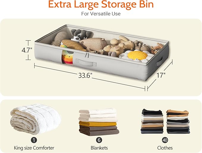 Under Bed Storage Containers with Window, Closet Organizers and Storage Bags, Foldable Underbed Storage Bags for Blankets, Clothing, Comforter, Linen Sheets, Wrapping Paper, 4 Pack, Grey-Ruum Studio Home