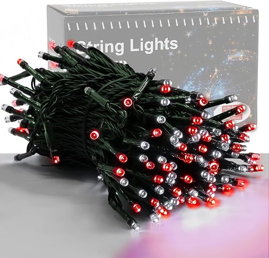 HOME LIGHTING 66ft Christmas Decorative Mini Lights, 200 LED Green Wire Fairy Starry String Lights Plug in, 8 Lighting Mode, for Indoor Outdoor Xmas Tree Wedding Party Garden Decoration (Red & White)-Ruum Studio Home