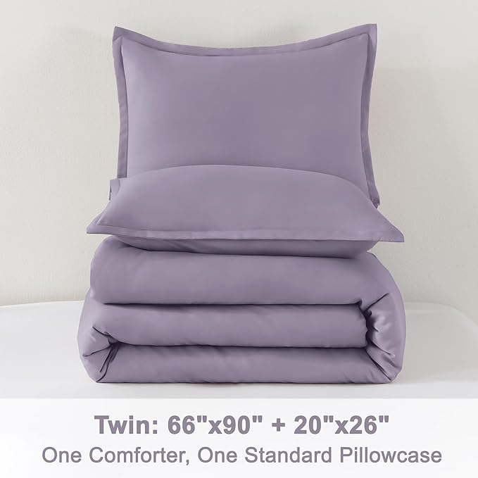 Litanika Grayish Purple Comforter Set Twin/Twin XL Size, 2 Pieces Lightweight Solid Bedding Comforter Set, All Season Fluffy Bed Set (66x90In Comforter & 1 Pillowcase)-Ruum Studio Home