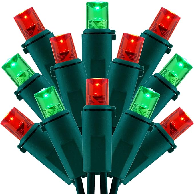 200 Count Red Green Wide Angle LED Christmas Lights, 66 ft Green Wire UL Certified Commercial Grade 5mm Holiday String Light Set (Red & Green)-Ruum Studio Home