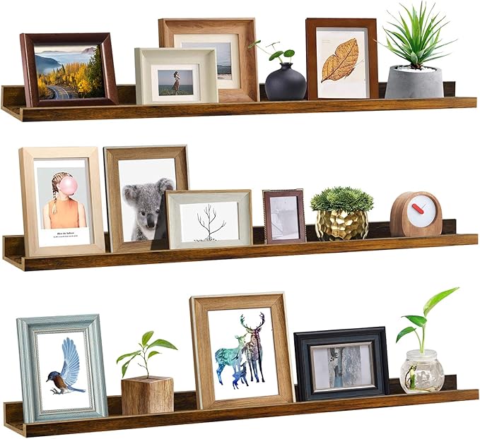 Giftgarden 47 Inch Long Floating Shelves for Wall, Rustic Picture Ledge Large Shelf for Living Room Bedroom Bathroom Kitchen, Set of 3 Different Sizes-Ruum Studio Home
