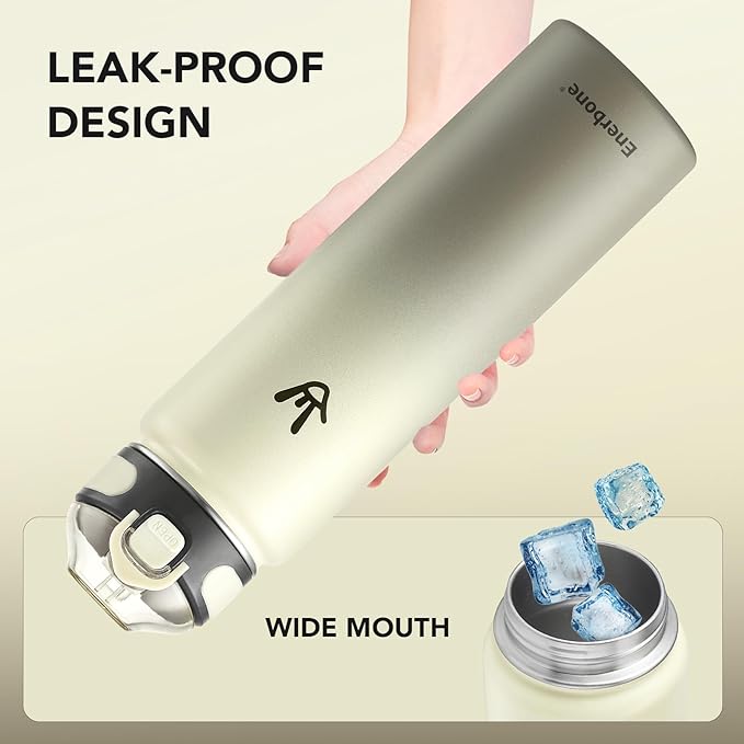 Enerbone 32 oz Insulated Water Bottle, Stainless Steel Bottle with Carrying Strap, Double-Wall Vacuum Insulation Design, Leakproof Sports Bottle with Straw, Keep Drinks Cold or Hot for Hours-Ruum Studio Home