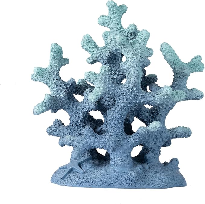 7.1" H Blue Coral Decor, Resin Coral Statue, Nautical Decorations for Home, Bedroom, Bathroom, Living Room, Beach/Coastal/Ocean Themed Cabinet Shelf Tabletop Decor-Ruum Studio Home