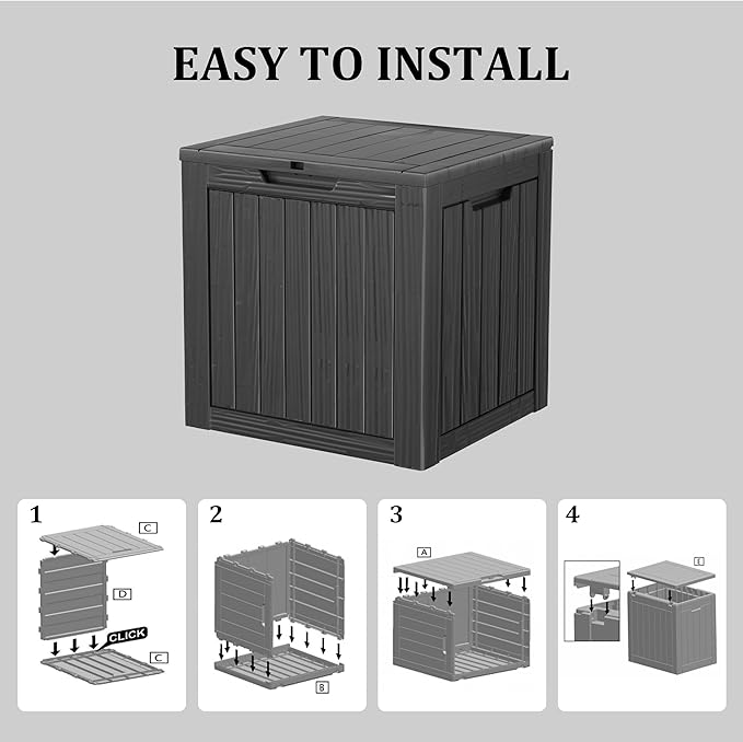 35 Gallon Lockable Resin Deck Box, Waterproof & UV-Resistant Outdoor Storage Box for Outdoor Cushion Storage, Garden Tools & Pool Accessories Storage, Black-Ruum Studio Home