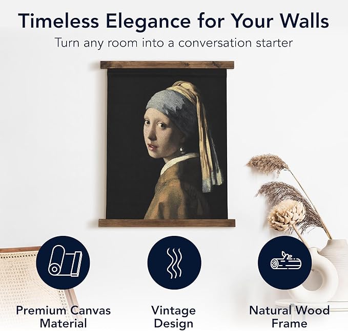American Art Decor Girl with a Pearl Earring Tapestry Vintage Hanging Canvas Wall Art by Johannes Vermeer-Ruum Studio Home