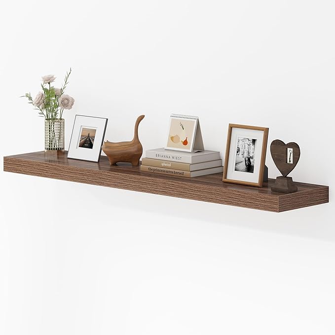 Dreamland 48 Inches Floating Shelves for Wall, 9.3" Deep Long Floating Shelves Set of 1, Large Display & Storage Shelf, Wall Shelf for Bathroom Bedroom Living Room Kitchen Office, Walnut-Ruum Studio Home