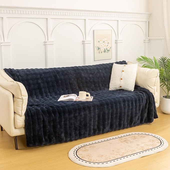 YUSOKI Luxury 3D Bubble Throw Blanket 3.1lb,All Ages,Home Decoration, (Navy,60 * 80inches)-Ruum Studio Home