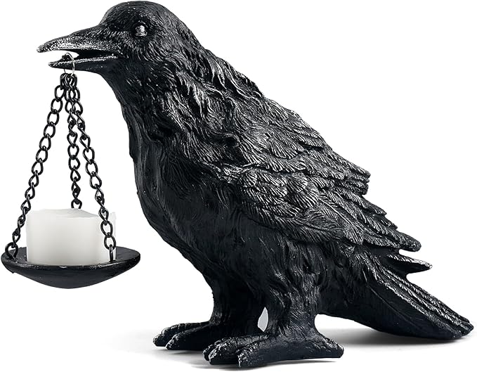 Raven Gothic Home Decor Fake Crow Light Holder Raven Lamp Tealight Candle Holder Resin Raven Statue Wearing Silver-Ruum Studio Home