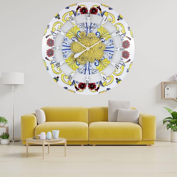 The Gears Clock Wall Clock Italy Collection with Moving Gears (Positano, 36 inch Round)-Ruum Studio Home