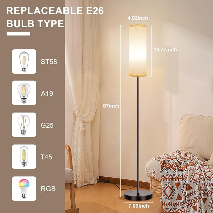 FRIDEKO HOME Floor Lamps for Living Room, Dimmable 3 Colors Temperature, Modern Corner Floor Lamp with Remote, Tall Standing Lamps for Kid Room Bedroom, Foot Switch, Beige Shade, 9W RGB LED Bulb-Ruum Studio Home