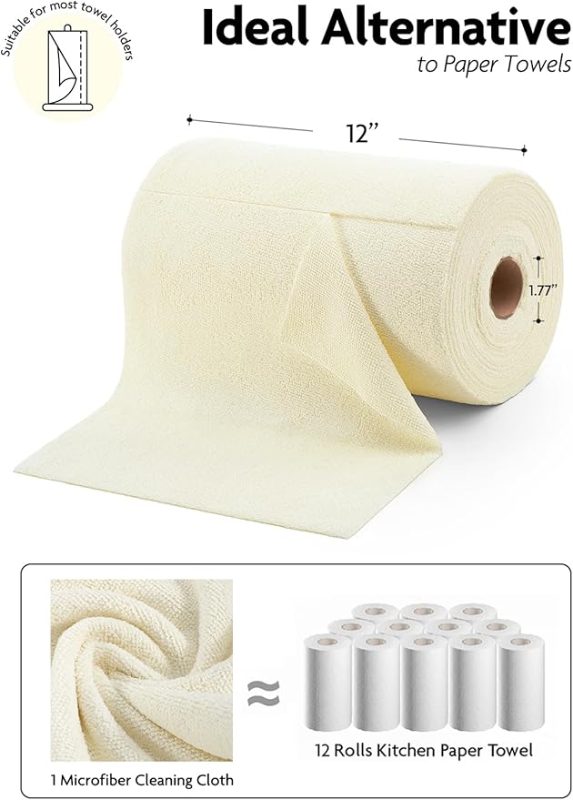 Fantasticlean Microfiber Cleaning Cloth Roll -75 Pack, Tear Away Microfiber Towels, 12" x 12", Reusable, Washable, Scratch Free, Ultra Absorbent Dish Rags for Car, Home, Garage or Shop (Beige)-Ruum Studio Home