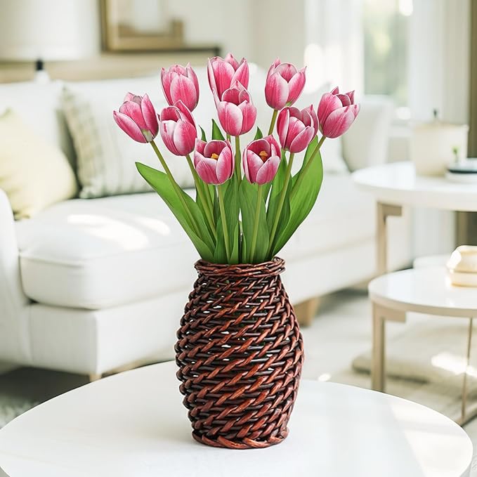 Artificial Tulips Flowers – 20" Long Stem Faux Tulips, 10PCS Real Touch Fake Red Tulip for Vase, Farmhouse, Kitchen, Spring & Wedding Home Decor-Ruum Studio Home