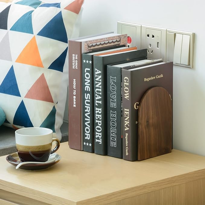 Large Bookend Hold Heavy Books- 7x4x5in 2 Pack Wood Bookends for Heavy Books Heavy Duty Walnut Book Ends for Men Wood Bookends for Office Desk Non-Skid-Ruum Studio Home