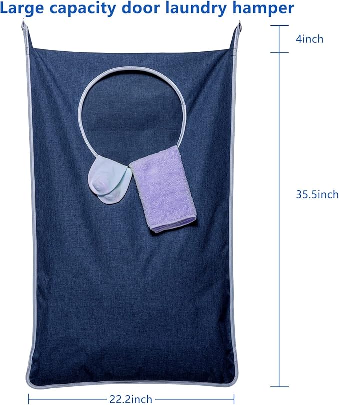 KEEPJOY XL Hanging Laundry Hamper Bag, Hanging Hamper with 2 Strong Hooks for Dirty clothes Door Hanging Laundry bag Large Size 36X22 inch (Blue-1Pack)-Ruum Studio Home